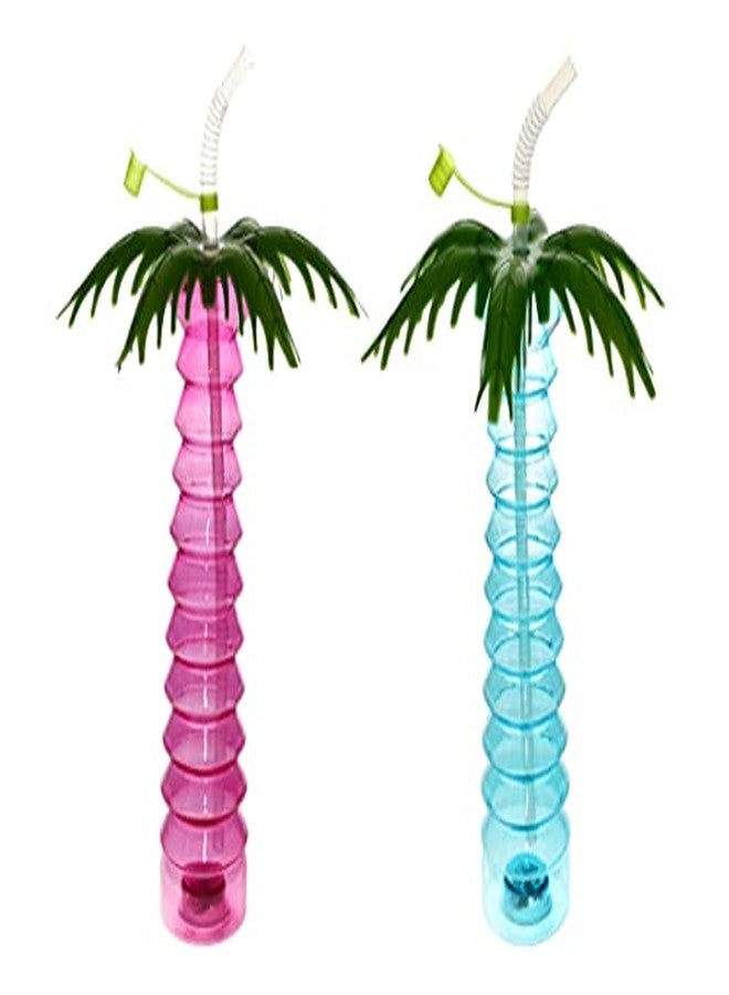 LED Light Up Palm Tree Luau Yard Party Cups - 2 Pack - 16 OZ, Pink, Blue, Green - Light Up Tumbler With Straw - For Margaritas, Frozen Drinks, Kids Parties - Image 1